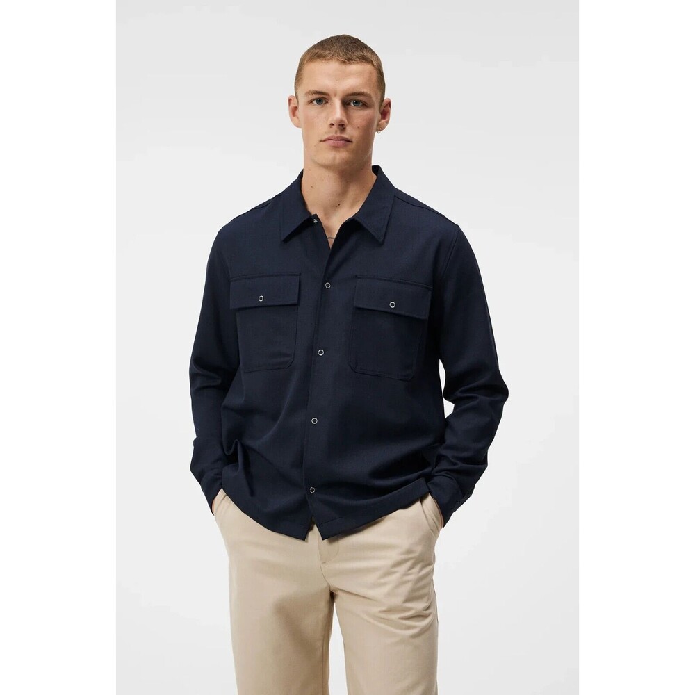 J. Lindeberg Reid Twill Overshirt Button Long Sleeve Navy Blue Medium